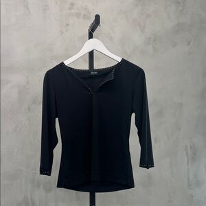 Escada Black 3/4 Sleeve Blouse with Stud Accents